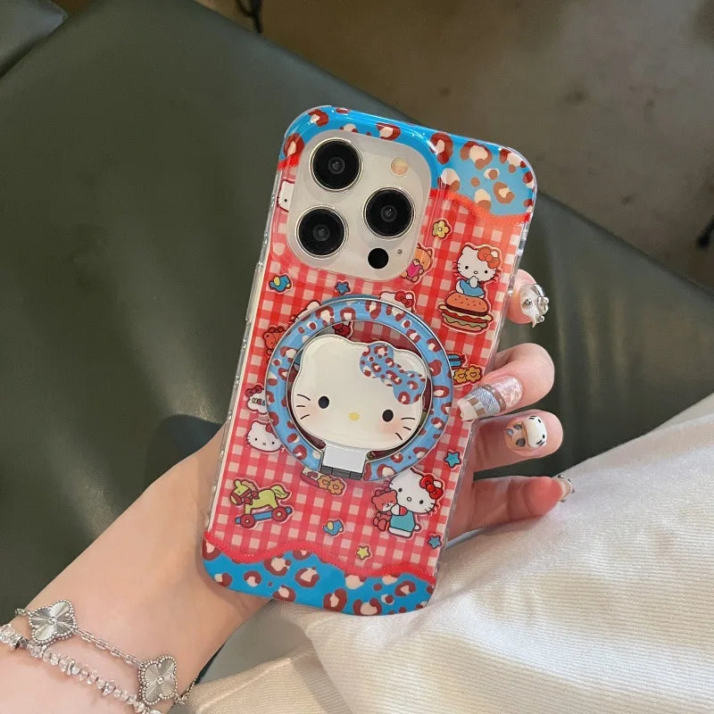 Hello Kitty iPhone Case – Plaid Bear Cartoon Cover