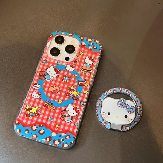 Hello Kitty iPhone Case – Plaid Bear Cartoon Cover