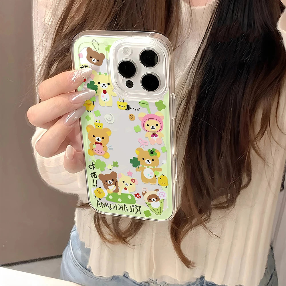 Clover Bear iPhone Case – Colorful Shockproof Silicone Cartoon Cover