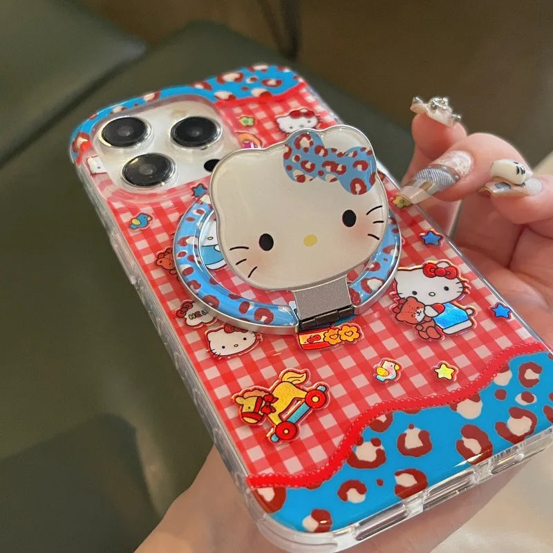 Hello Kitty iPhone Case – Plaid Bear Cartoon Cover