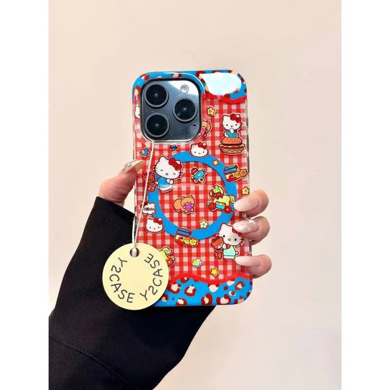 Hello Kitty iPhone Case – Plaid Bear Cartoon Cover