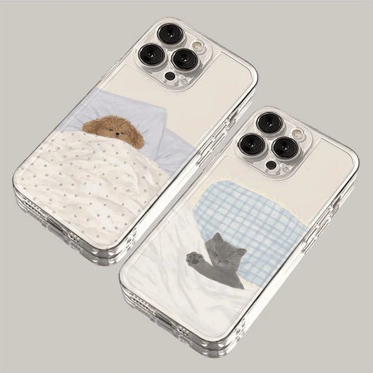 Dog & Cat iPhone Case – Sleeping Cartoon Shockproof Cover