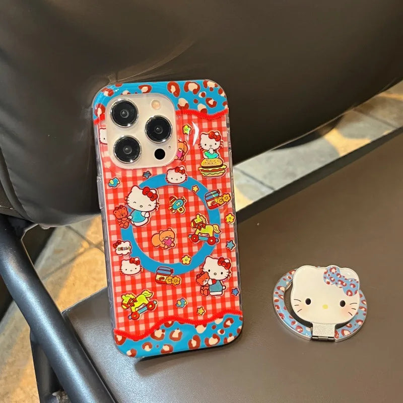 Hello Kitty iPhone Case – Plaid Bear Cartoon Cover