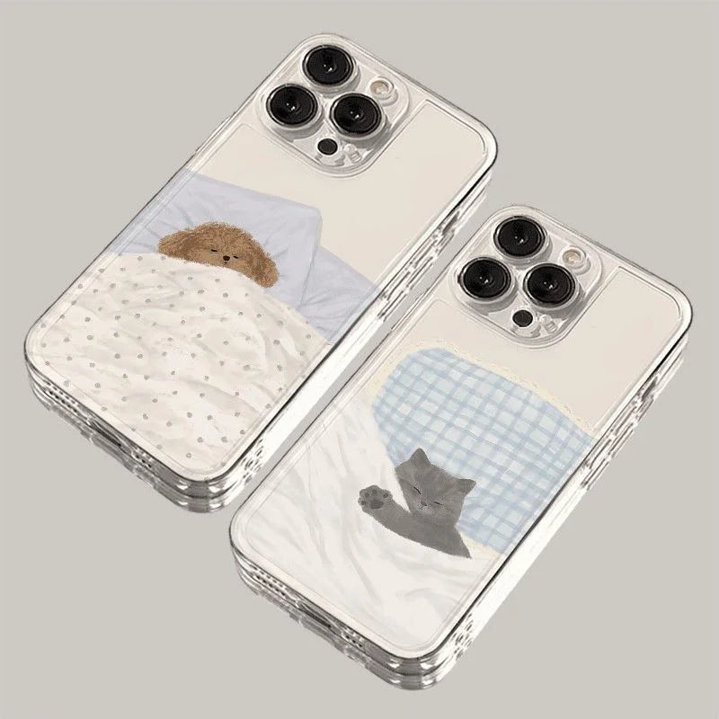 Dog & Cat iPhone Case – Sleeping Cartoon Shockproof Cover