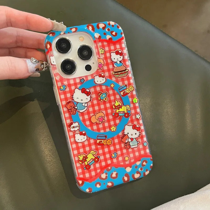 Hello Kitty iPhone Case – Plaid Bear Cartoon Cover
