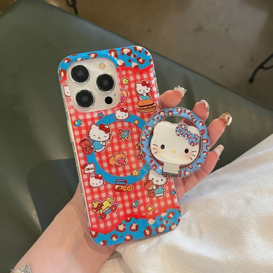 Hello Kitty iPhone Case – Plaid Bear Cartoon Cover