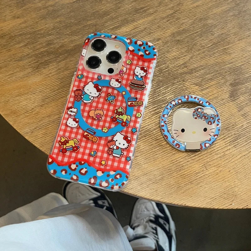 Hello Kitty iPhone Case – Plaid Bear Cartoon Cover